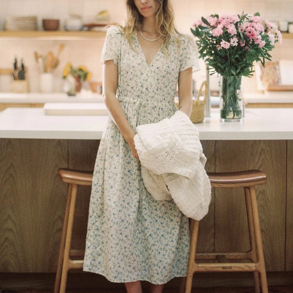 Christy Dawn Cream and Green Floral Midi Dress